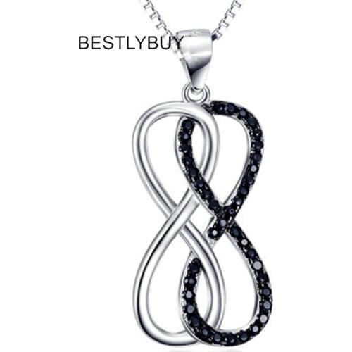 BESTLYBUY Love Infinity Black/White Zircon Letters 8 Pendants Choker 100% Real 925 Sterling Silver Geometry Birthstone Necklace
