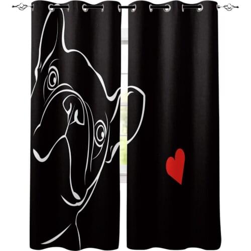 French Bulldog Love Black And White Bow Window Curtains LivingRoom Kitchen Curtains Left and Right Biparting Open