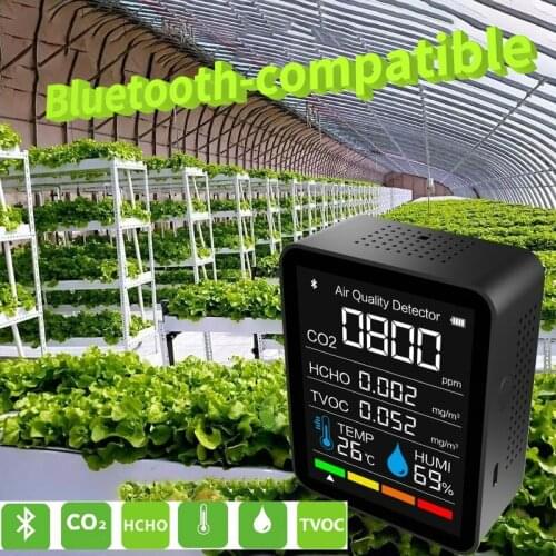 5 In 1 CO2 BT Meter Digital CO2 Sensor Temperature Humidity Air Quality Monitor Carbon Dioxide TVOC Formaldehyde HCHO Detector