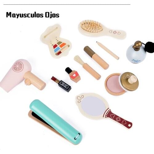 Wooden Simulation Girl Dressing Table Makeup Cosmetic Bag Princess Play House Makeup Set Toy Children Gift