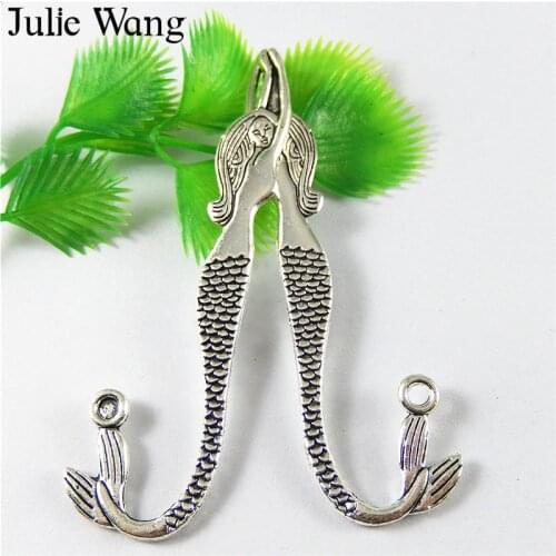 Julie Wang 10PCS Mermaid Bookmark Alloy Charms Antique Silver Color Pendant Bracelet Necklace Findings Jewelry Making Accessory