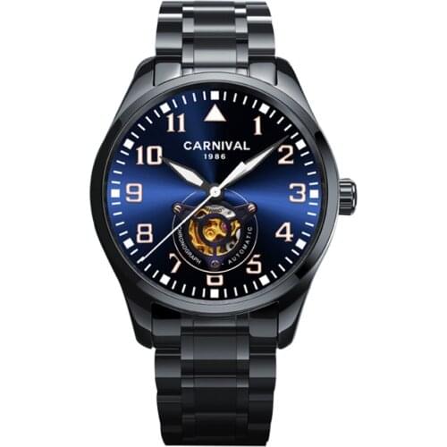 Carnival Mens Business Hollow Out Dial Automatic Self Wind Mechanical Wrist Watches