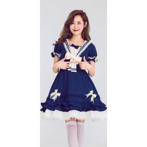 Kawaii Cute Lolita Cosplay Outfit College Naval Style Anime Princess Dress Doll Clothing For Girls Japanese Short Sleeve