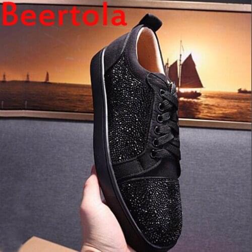 Beertola Male Manual Comfortable Bling Crystal Loafers Men Casual Shoes Party Dress Sneakers Three Style Chaussures Hommes