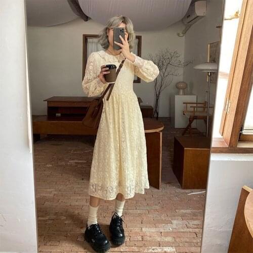 Retro Girl Lace Dress Winter New Woman Dresses Vestido De Mujer Femme Robe