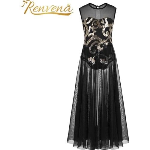 Girls Lyrical Ballet Dress Ballerina Leotard Tutu Skirt Dancewear Dance Costume Children Floral Sequins Tank Leotard Maxi Dress