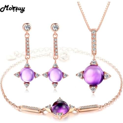 MoBuy 100% 925 Sterling Silver Jewelry Sets For Girls Women Natural Gemstone Amethyst Party Vintage Jewelry V009ENH