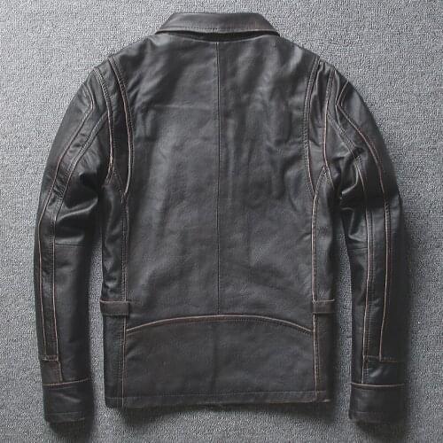 2020 New Fashion Mens Genuine Cowhide Casual Short Lapels Motorcycle Biker Jacket Retro Vintage Leather Coat