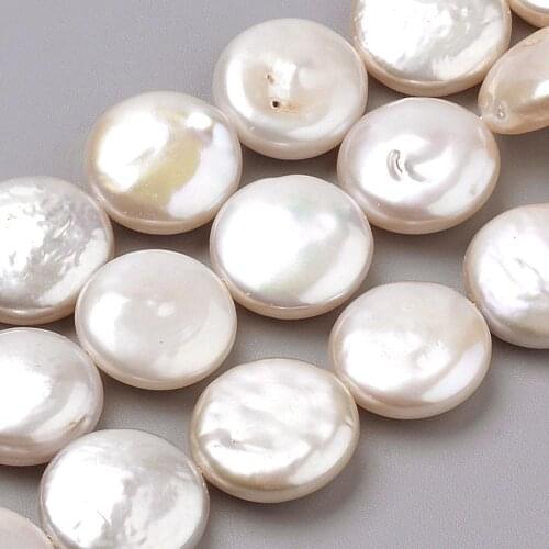 Natural Keshi Pearl Beads Strands, Flat Round, PapayaWhip,Size: about 14~16mm in diameter, 5~7mm thick, hole: 0.5mm; about 12pcs