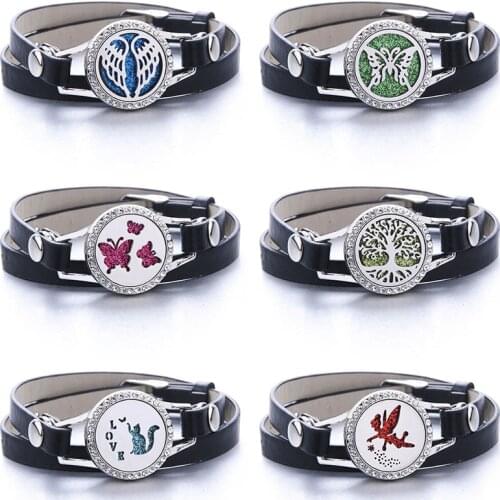 New Crystal Aromatherapy Jewelry Essential Oil Diffuser Locket Leather Bracelet Magnet Stainless Steel Perfume Aroma Bracelet