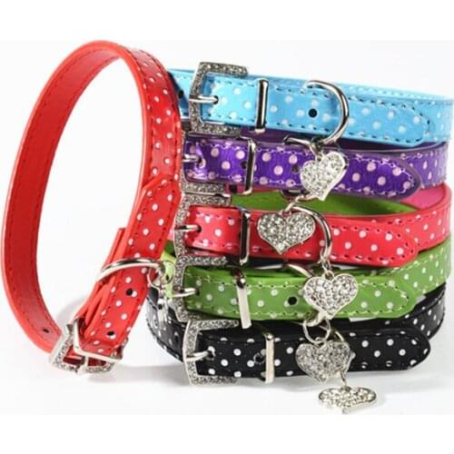 Heart Crystal Pendant Pet Dog Collar Puppy Pet Buckle Dogs Leads Neck Strap Animal Pet Accessories Necklace Polka Dot Pattern