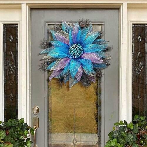 LUDA Peacock Decor Noble And Unique Outdoor Wreath For Front Door For Wall Porch Farmhouse Patio Festival Window Party Decor