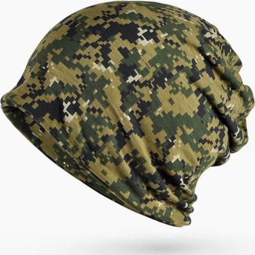 Mens Beanies Breathable Thin Cotton Printed Camouflage Hip Hop Cap Ring Scarves Unisex Multi Purpose Baggy Hat