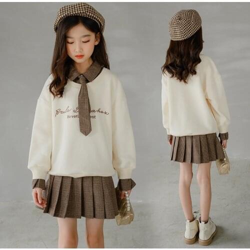 8 10 years Kids Girls School Clothes Long Sleeve Skirts Suits Autumn Winter Fleece Warm Children Uniform Clothes Teens