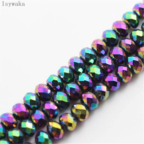 Isywaka Multicolor Color 6*8mm 65pcs Rondelle Austria faceted Crystal Glass Bead Loose Spacer Round Bead for Jewelry Making