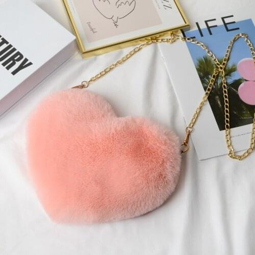 2021 Fashion Crossbody Bags for Women Rex Rabbit Fur Love Bag Peach Heart Bag Chain Bag Fashion Shoulder Cross-chain Female Bag