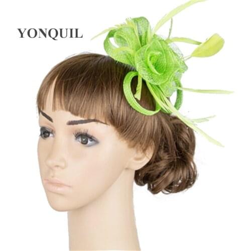 Light Green Sinamay Women Fascinator Hair Pin Bride Marry Feather Rose Headpiece Cocktail Headwear Party Race Hat For Holiday