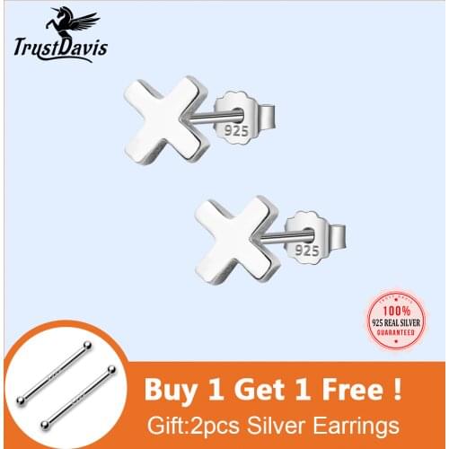 Trustdavis Real 925 Sterling Silver Fashion Sweet Mini Cross Charm Stud Earrings For Women Wedding Party Fine Jewelry DA1392