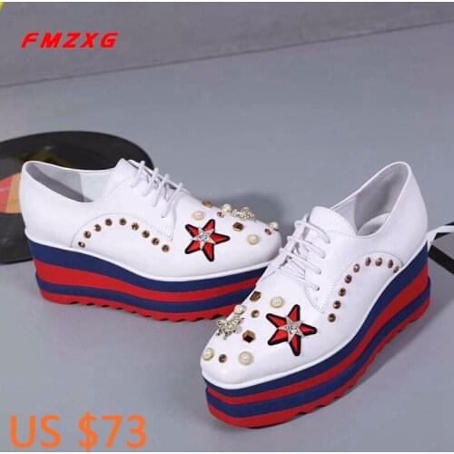 FMZXG Women Platform Shoes Genuine Leather Fashion Casual Shoes Rivet Woman Flats Shoes Zapatillas Mujer Luxury Brand Shoes