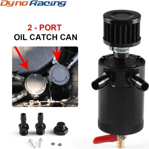 Universal 2-Port Oil Catch Can Tank Reservoir with Drain Valve Breather Filter Compact Baffled Aluminum Oil Catch Fuel Tank Part