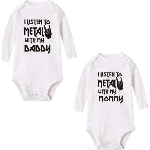I listen to Metal with my Mommy and Daddy Baby Bodysuit Cotton Infant Body Long Sleeve Jumpsuit Baby Boy Girl Outfits Clothes