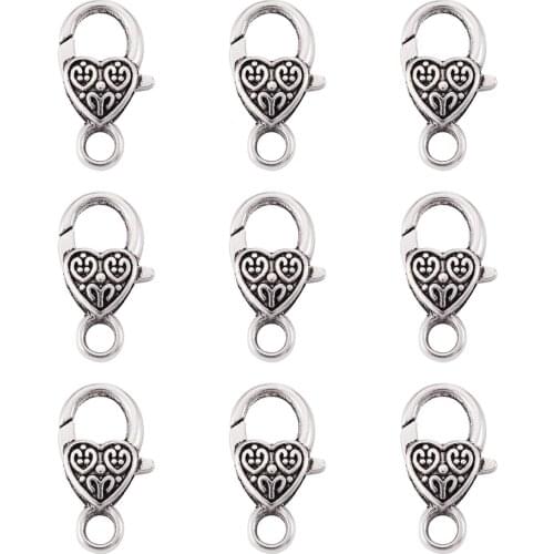 Pandahall 50 PCS/lot Tibetan Style Heart Lobster Claw Clasps for DIY Necklaces Bracelet Jewelry Making 25.5x14x6mm