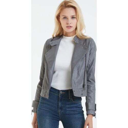 2019 new Women Leather Jacket lapel short Slim biker jacket PU jacket Faux Leather Leather Jacket Fur Women Perfecto Femme