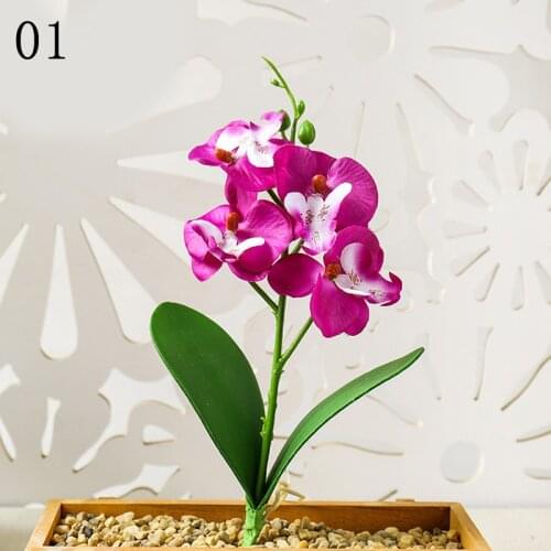 1PC Wedding Decorative Mini Phalaenopsis Artificial Flowers Bouquet Green Leaves Christmas