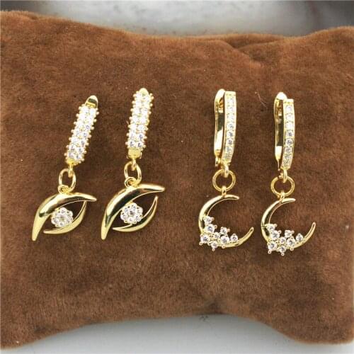10pair/lot Fashion cz earring,eye/moon shape cubic zircon component,new design love theme earring cheap wholesale