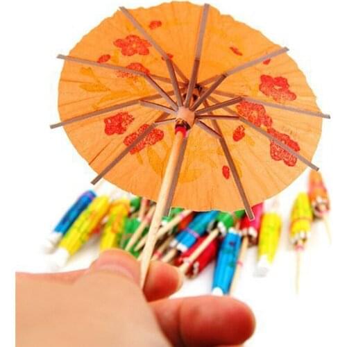 10pcs Umbrella-shaped Bamboo Sticks Creative Cocktail Decoration Snack Cake Fruit Sign Umbrella Sign Party Accessory