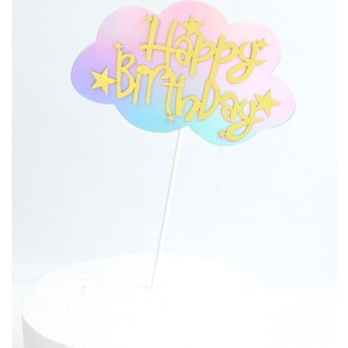 2pcs 2019 New Gold Happy Birthday Cupcake Topper Watercolor Cake Topper For Birthday Party Cake Decorations Supplies Baby Shower