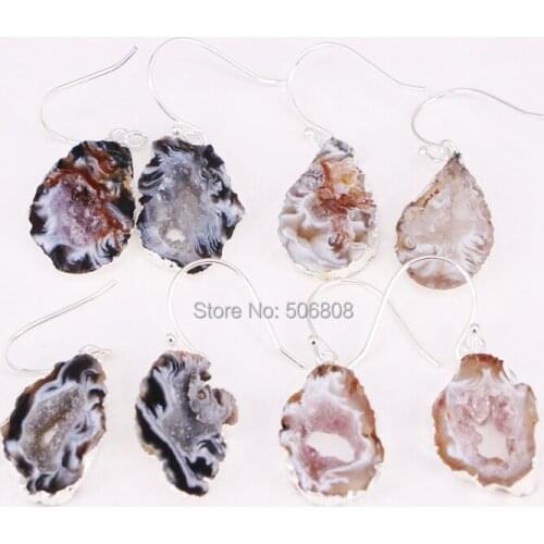 5Pairs ZYZ296-9274 Special Design Freedom Shape Slices Geode Agates Quartz Earrings For Women Unique Jewelry
