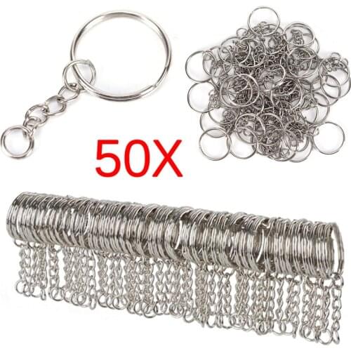50pcs DIY Accessories Polished Silver Color 25mm Key ring Split Ring With Short Chain Rings Women Men