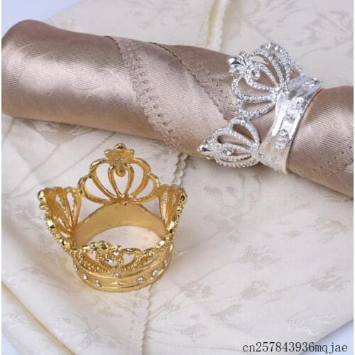 50 Pcs Crown Napkin Ring with Diamond Exquisite Napkin Holder Serviette Buckle for Hotel Wedding Party Table Decoration