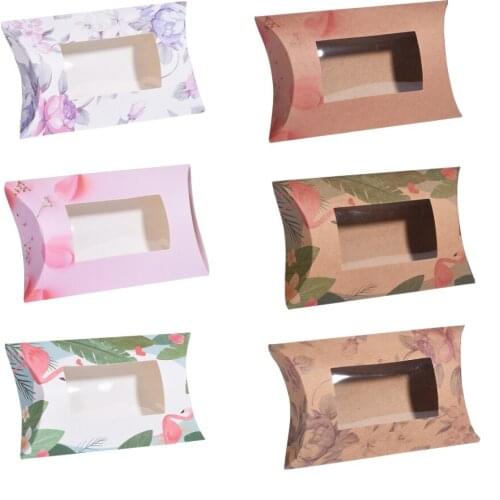 50pcs Kraft Paper Boxes Kawaii Pillow Gift Candy Box for Birthday Wedding Gifts Favor Packing Party Decoration 17.5x10.05x3.85cm