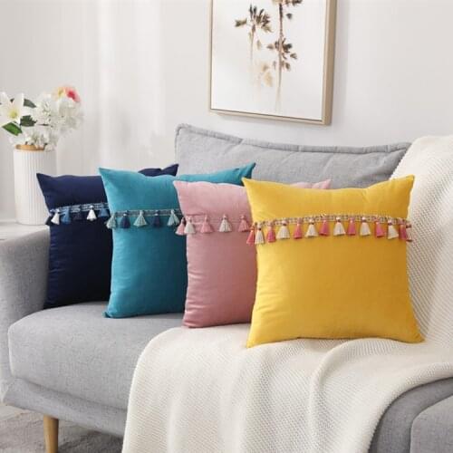Chinese Style Velvet Cushion Cover Pillowcase With Pendant Tassel Pillows Case Soft Sofa Pillow Cushion Cover 30x50cm