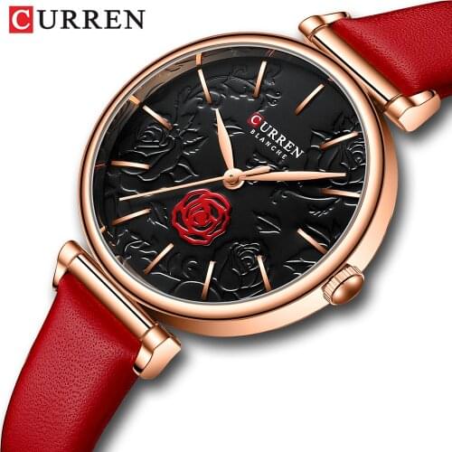 CURREN Ladies Watch Top Brand Luxury Womens 3D Rose Pattern Wristwatch Fashion Casual Dress Waterproof Quartz Girls Watches
