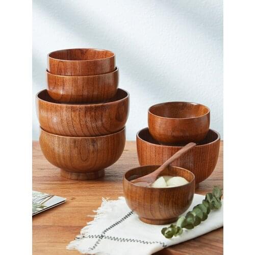 Wooden noodle bowl Japanese household retro solid wood tableware dessert rice bowl heat-resistant anti-scald large capacity