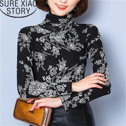 Womens Tops And Blouses Shirts Blusas Mujer De Moda 2021 Turtleneck Floral Full Plus Size Women Long Sleeve Shirts 2190 50