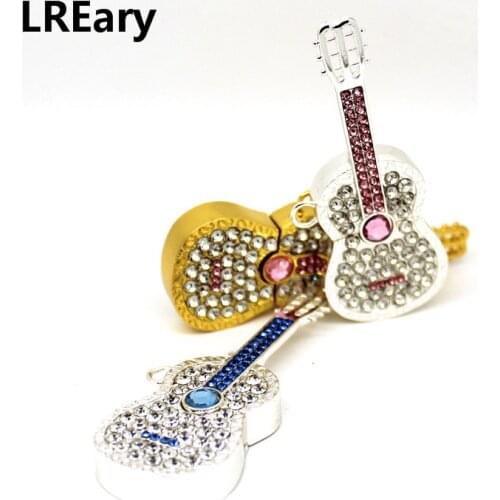 Crystal Guitar USB 2.0 Flash Drive Metal Necklace Memory Stick 8GB 16GB 32GB 64GB USB Flash Disk Music Notation Pen Drive