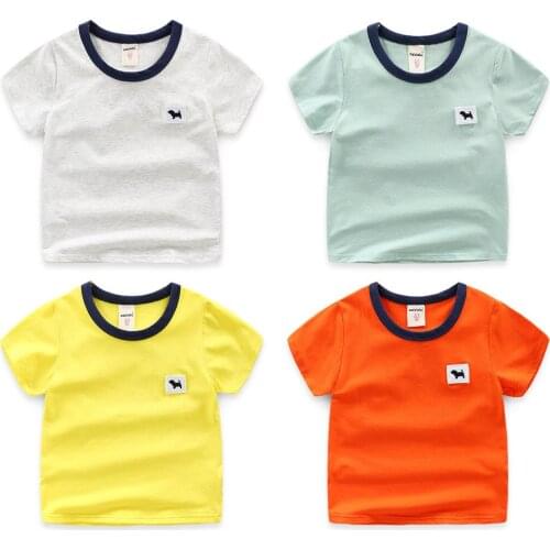Boy Short-sleeved Cotton T-shirt 2019 New Summer Dress Half-sleeved Korean Childrens Solid Color Round Neck T-shirt