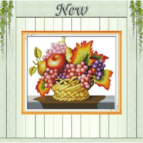 A good harvest fruits basket apple painting counted printed on canvas 11CT 14CT kits DMC Cross Stitch embroidery needlework Sets