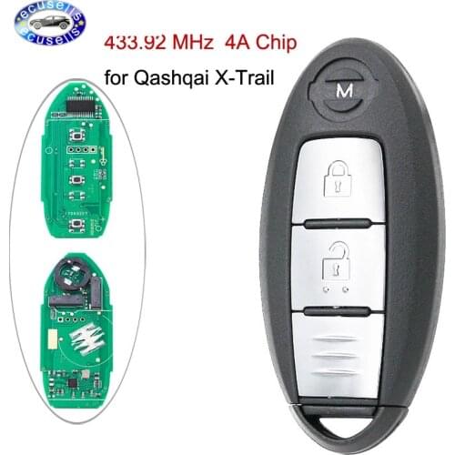 2 Buttons Car Smart Remote Key for NISSAN Qashqai X-Trail Keyless Entry Controller for Continontal PULSAR 433.92MHz 4A Chip