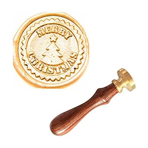 MDLG Vintage Merry Christmas Tree Star Custom Picture Logo Invitation Wax Seal Stamp Rosewood Handle Copper Head Gift Set