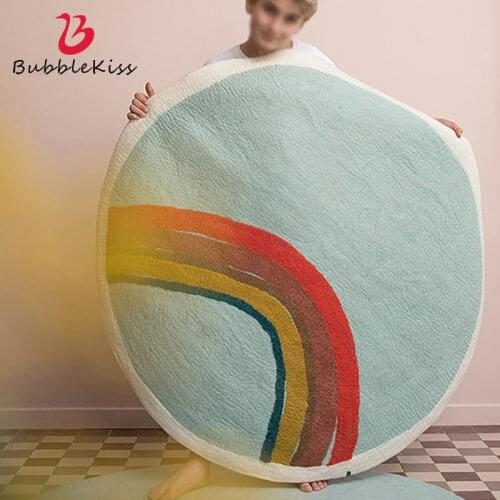 Bubble Kiss Cartoon Round Cute Rainbow Pattern Rug Home Kids Room Floor Mat Soft Bedroom Thicken Creative Anti Slip Carpets