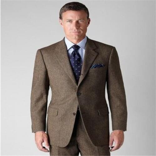 Brown Notch Lapel Two Buttons Men Suits New Arrival Fashion Tuxedos Terno Slim Fit Blazer Bespoke(Jacket Pant Tie Handkerchiefs)