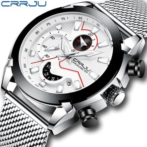 CRRJU Men Fashion Business Quartz Wrist Watch Luxury Top Brand Full Steel Strap Waterproof Sports Watches Male Relogio Masculino