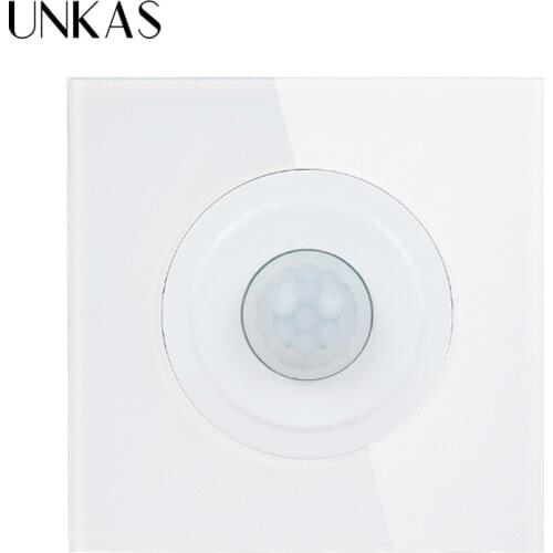 UNKAS New Arrival Crystal Tempered Glass Panel Human Body Motion Sensor Switch Wall Interruptor Power Light Conmutador