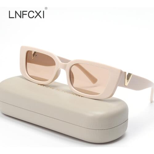 LNFCXI Retro Small Frame Cat Eye Sunglasses for Women 2021 Luxury V Sun Glasses Men Fashion Jelly Sunglasses with Metal Hinges