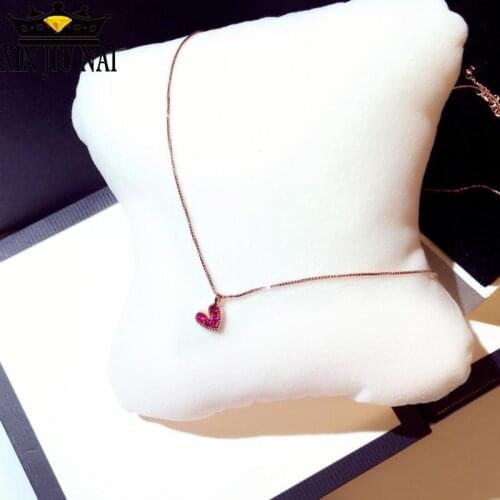 Ins style sweet romantic high-quality whole body 18k rose gold delicate small red heart heart pendant short clavicle necklace